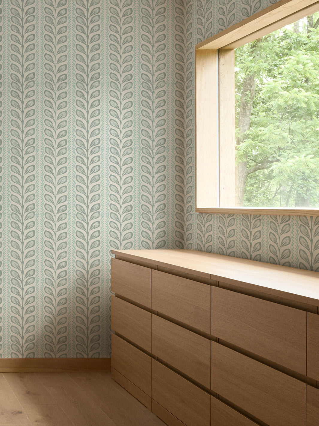 'Painted Vine' Wallpaper by Wallshoppe - Sage Parchment - Room Shot