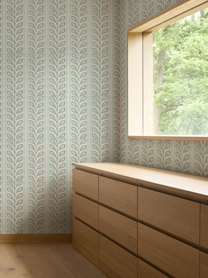 'Painted Vine' Wallpaper by Wallshoppe - Sage Parchment - Room Shot