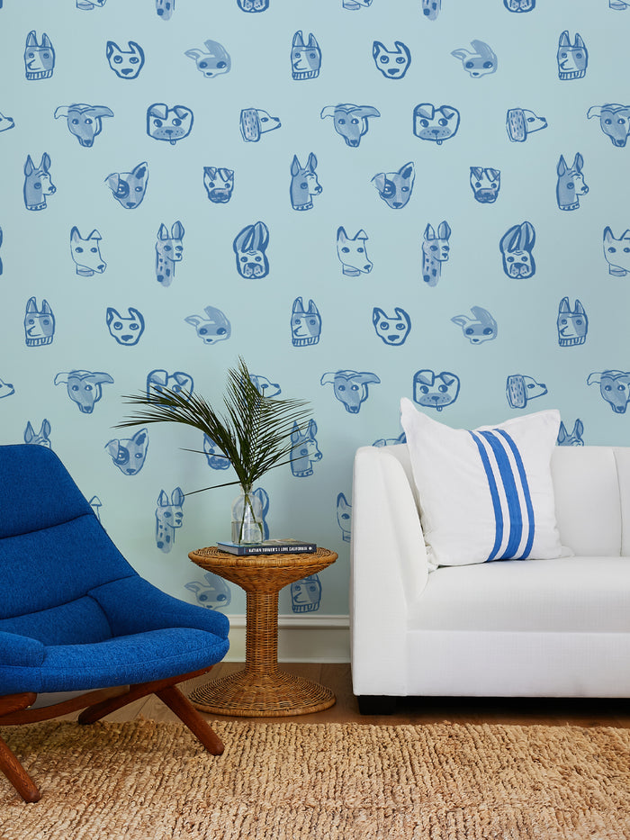'Painted Dogs' Wallpaper by Tea Collection - Sky