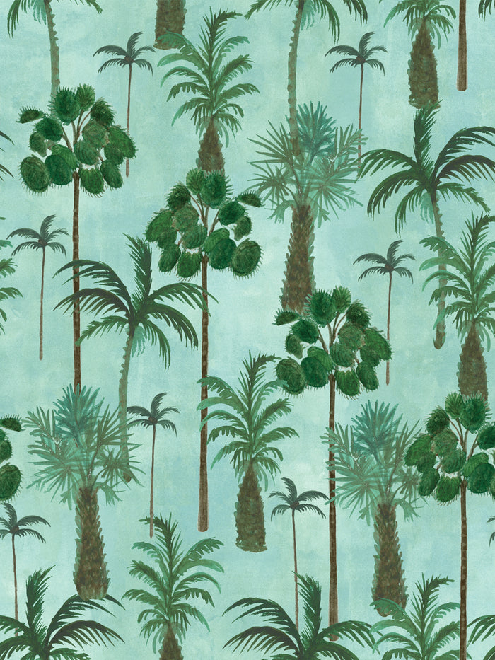 'Palm Forest' Wallpaper by Mary Maguire - Aqua Blue