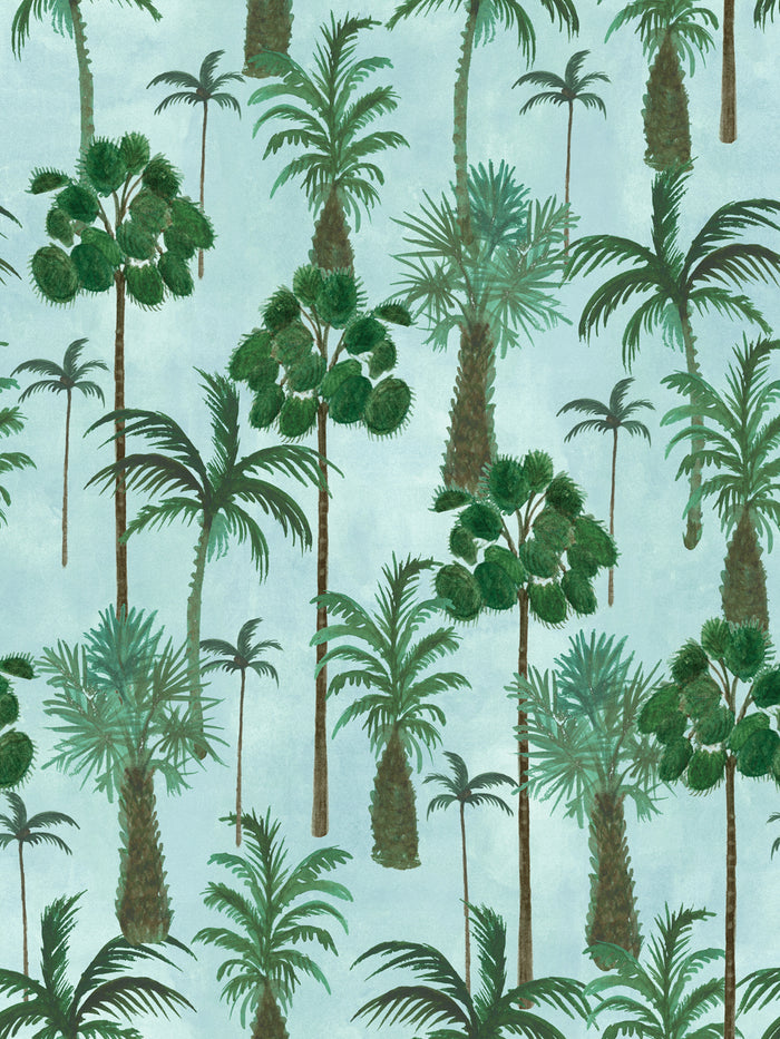 'Palm Forest' Wallpaper by Mary Maguire - Blue