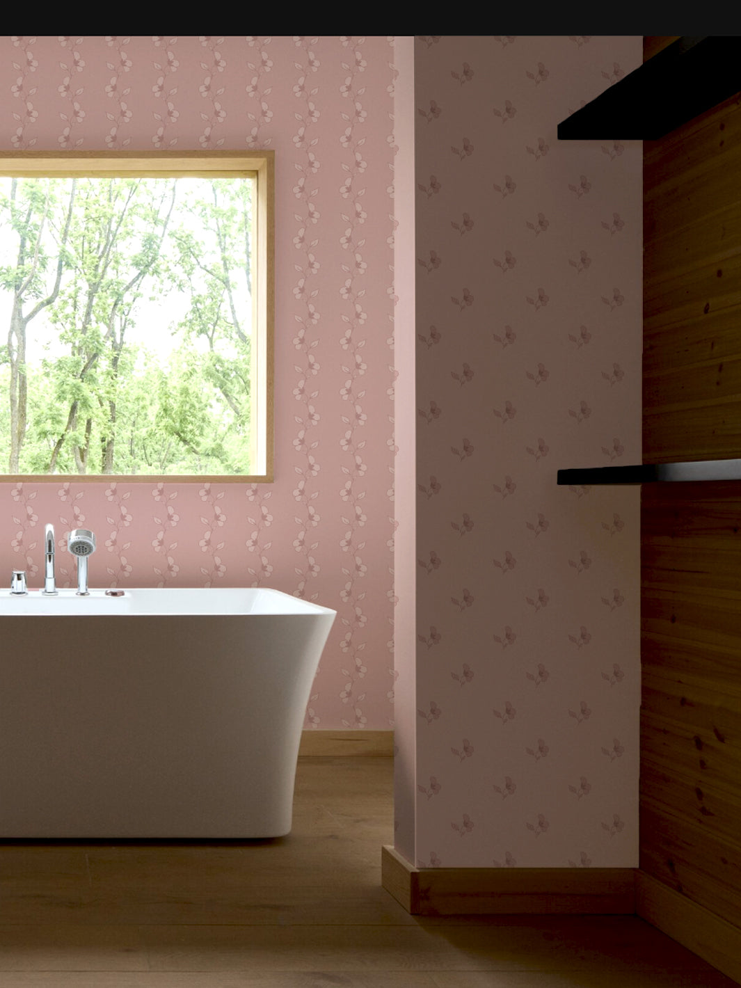 'Paper White Vine' Wallpaper by Wallshoppe - Antique Pink - Room Shot