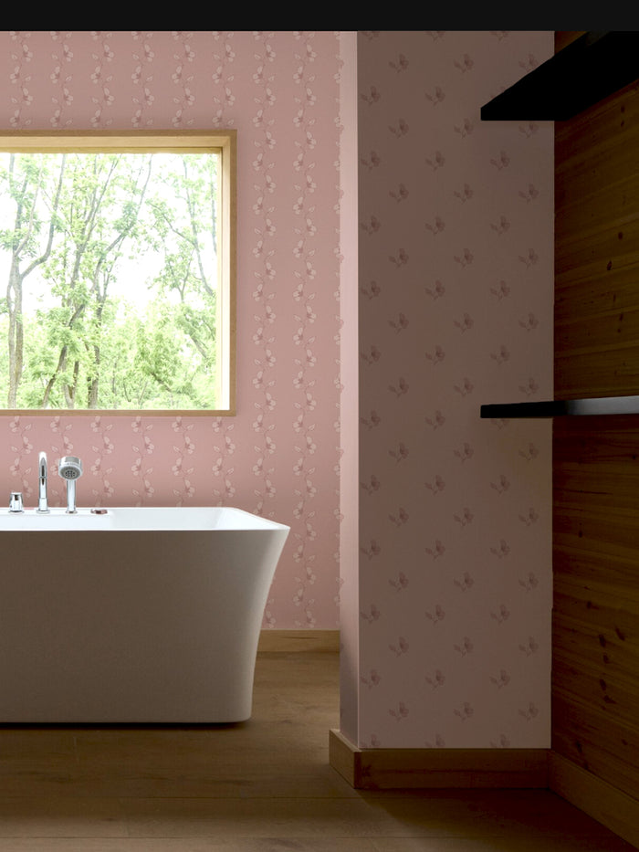 'Paper White Vine' Wallpaper by Wallshoppe - Antique Pink