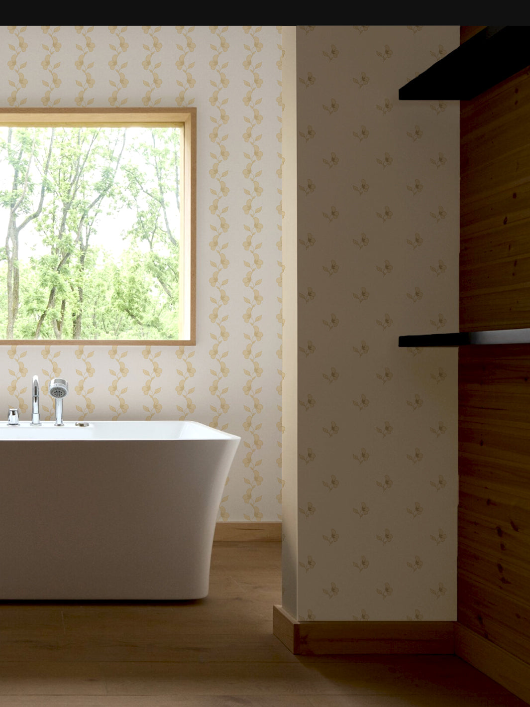 'Paper White Vine' Wallpaper by Wallshoppe - Butter - Room Shot