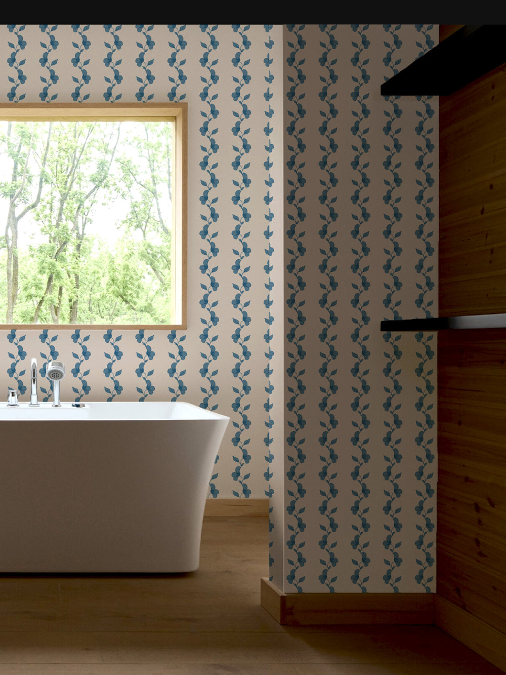 'Paper White Vine' Wallpaper by Wallshoppe - Chambray Cream - Room Shot