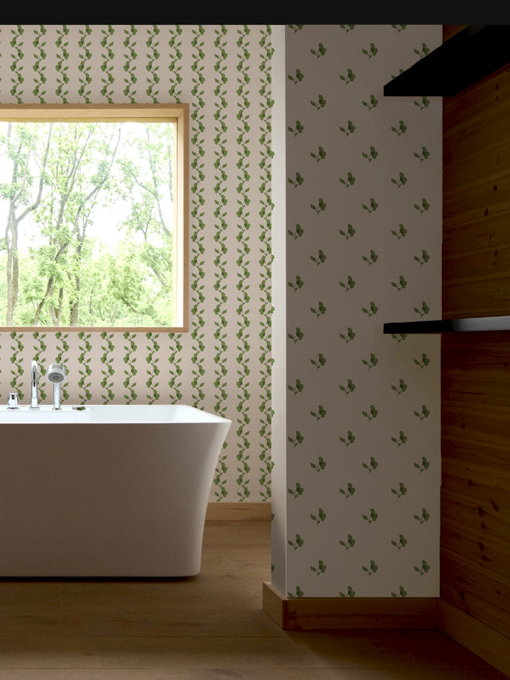 'Paper White Vine' Wallpaper by Wallshoppe - Fern Cream - Room Shot