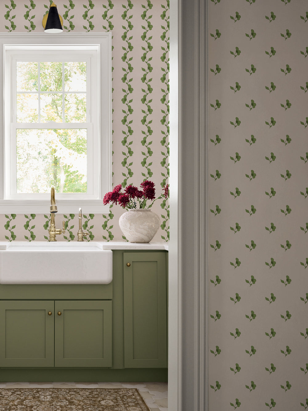 'Paper White Vine' Wallpaper by Wallshoppe - Fern Green - Room Shot