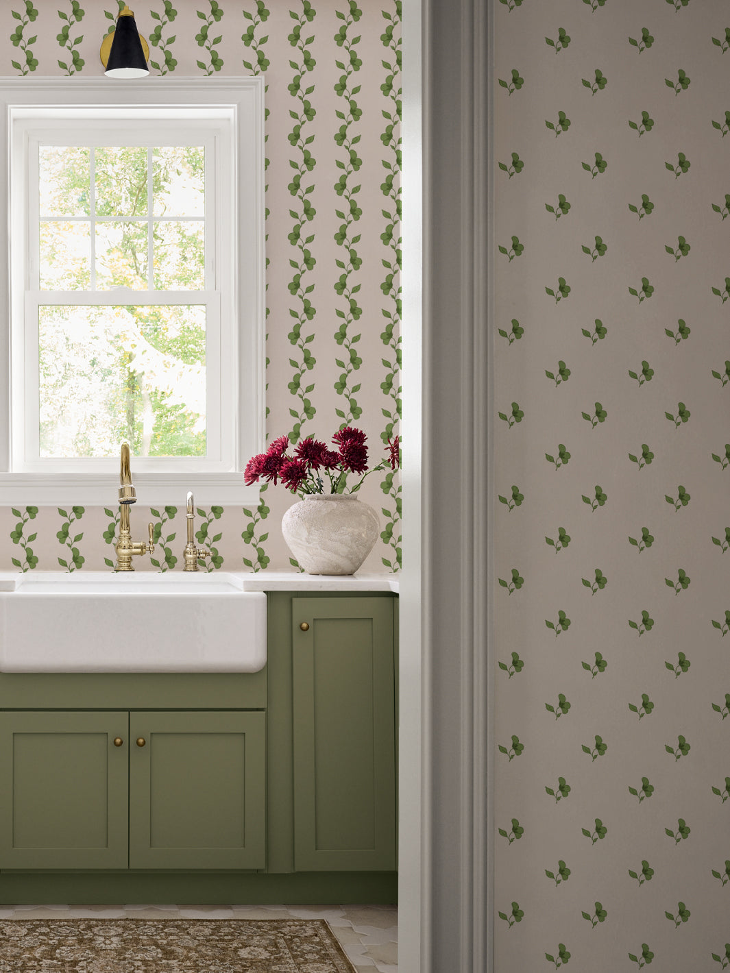 'Paper White Vine' Wallpaper by Wallshoppe - Fern Green - Room Shot