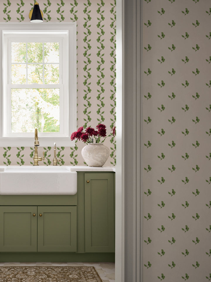 'Paper White Vine' Wallpaper by Wallshoppe - Fern Green - Room Shot