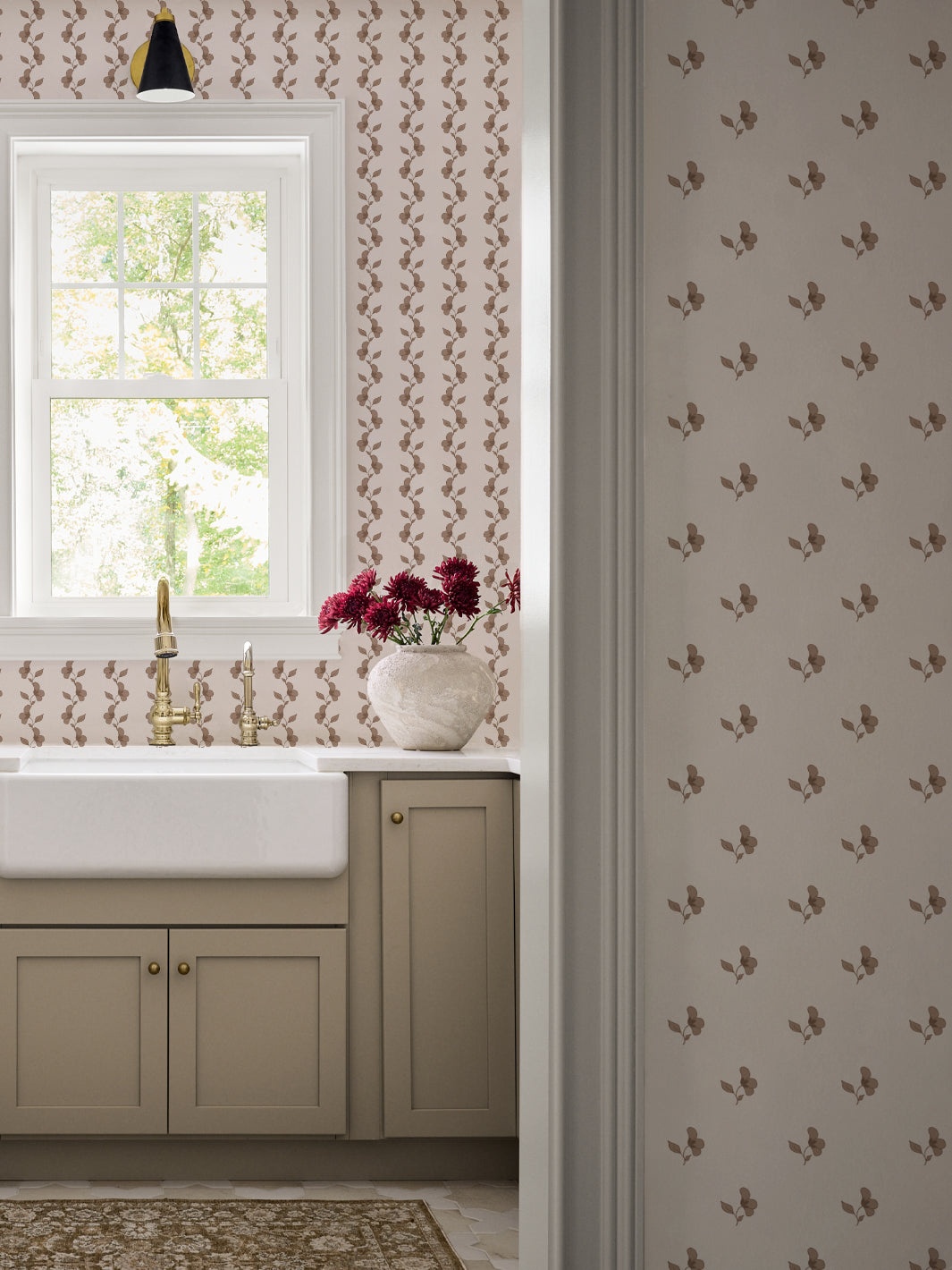 'Paper White Vine' Wallpaper by Wallshoppe - Latte Cream - Room Shot