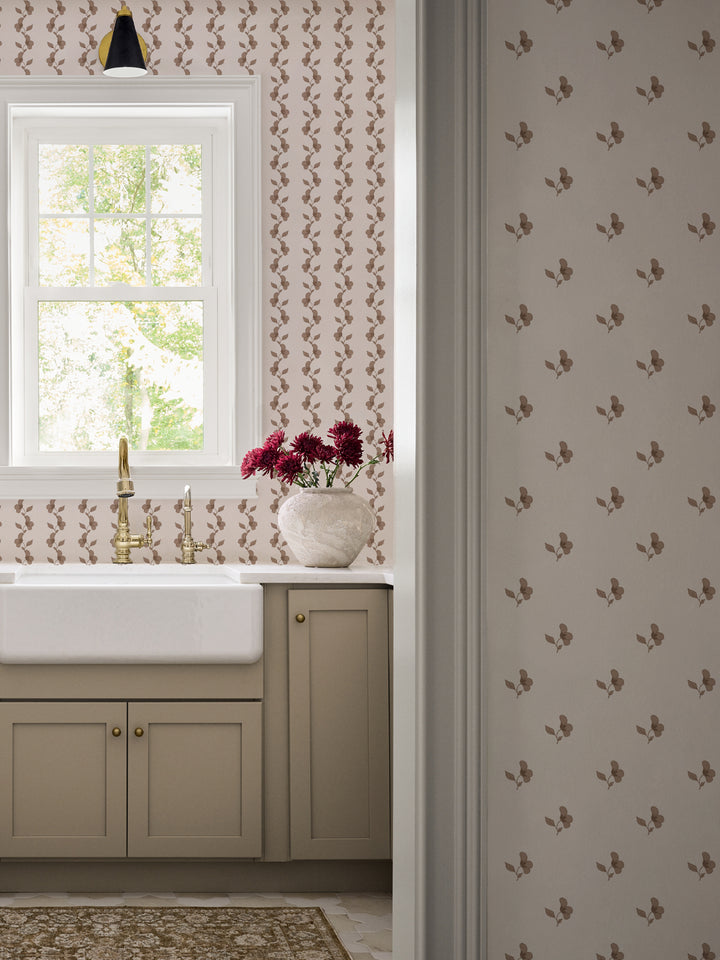 'Paper White Vine' Wallpaper by Wallshoppe - Latte Cream - Room Shot