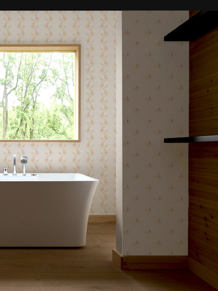 'Paper White Vine' Wallpaper by Wallshoppe - Pale Peach - Room Shot