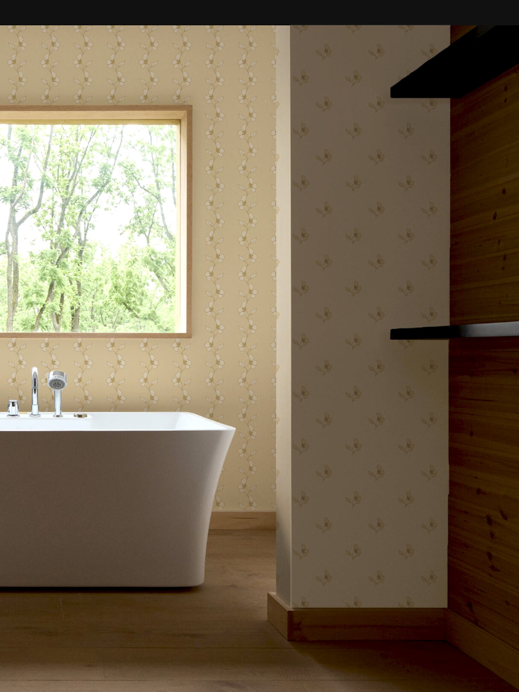 'Paper White Vine' Wallpaper by Wallshoppe - Warm Butter - Room Shot