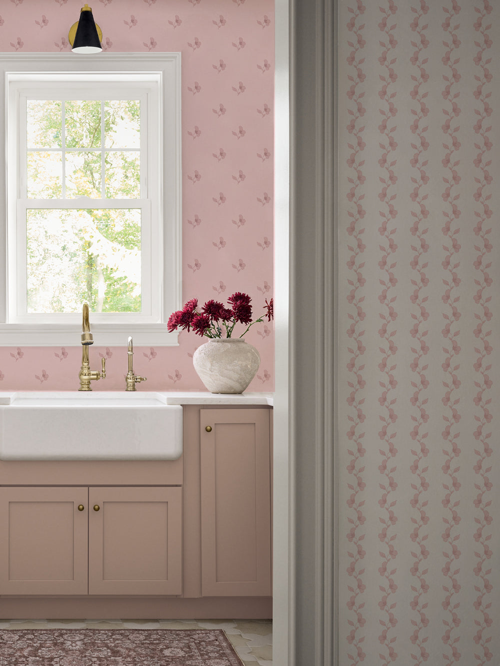 'Paper White' Wallpaper by Wallshoppe - Antique Pink - Room Shot