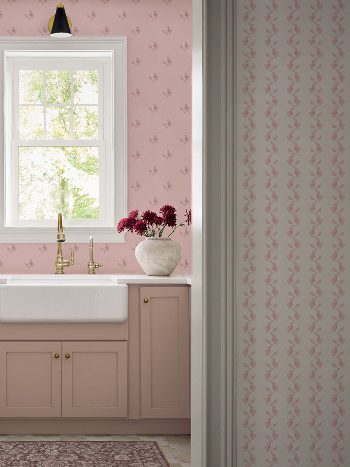 'Paper White' Wallpaper by Wallshoppe - Antique Pink - Room Shot