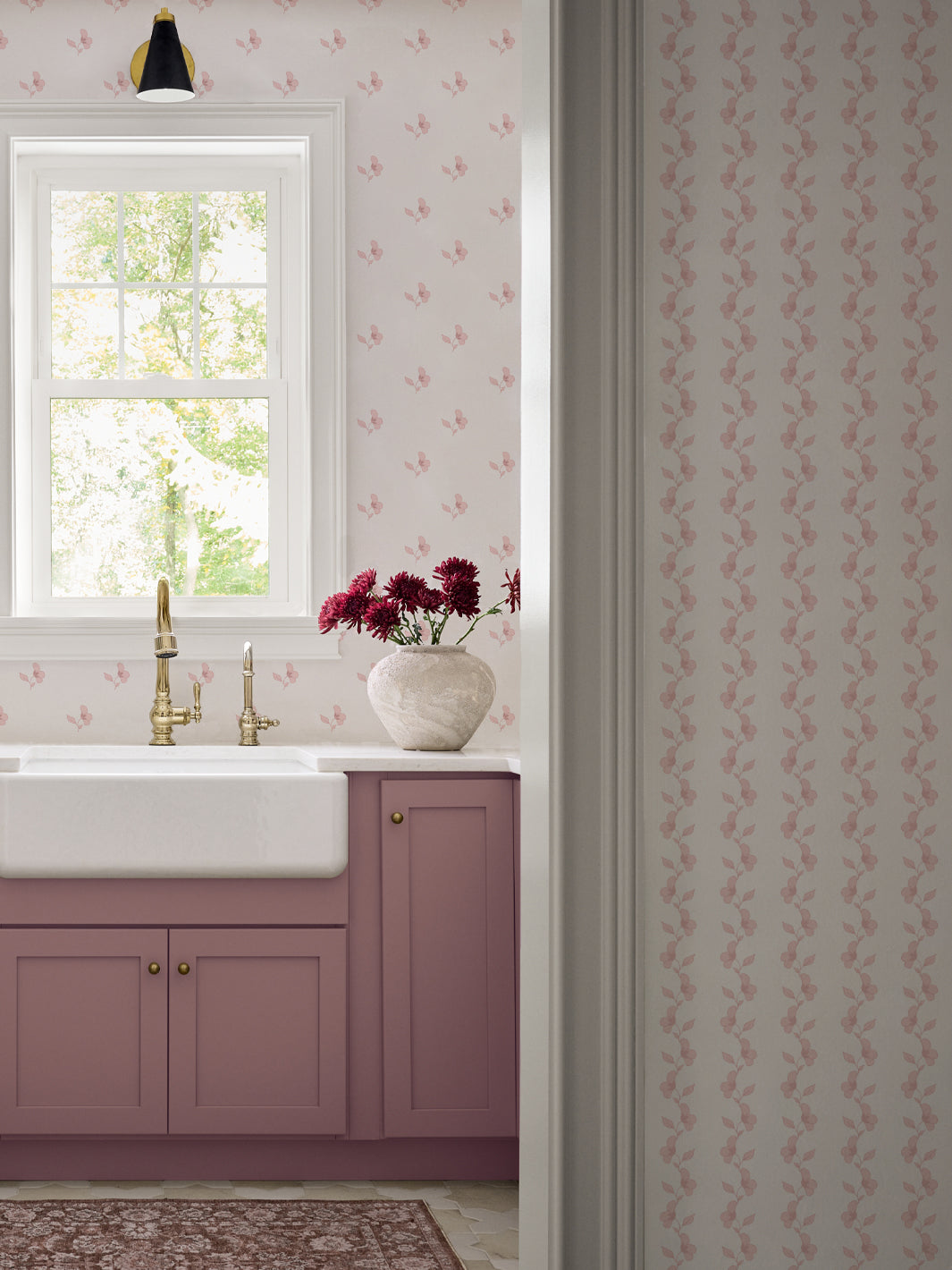 'Paper White' Wallpaper by Wallshoppe - Dusty Pink - Room Shot