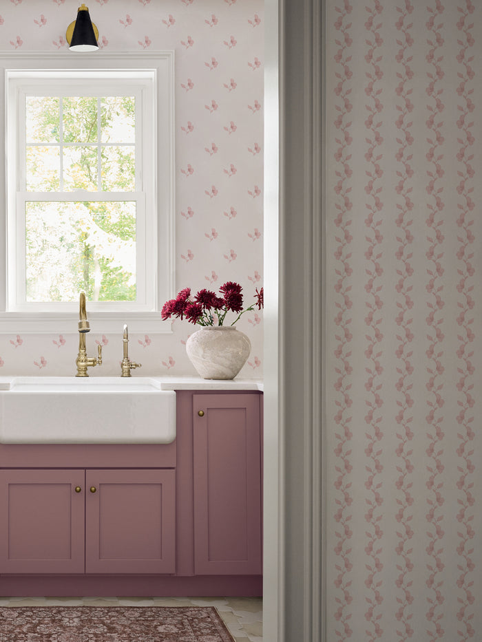 'Paper White' Wallpaper by Wallshoppe - Dusty Pink