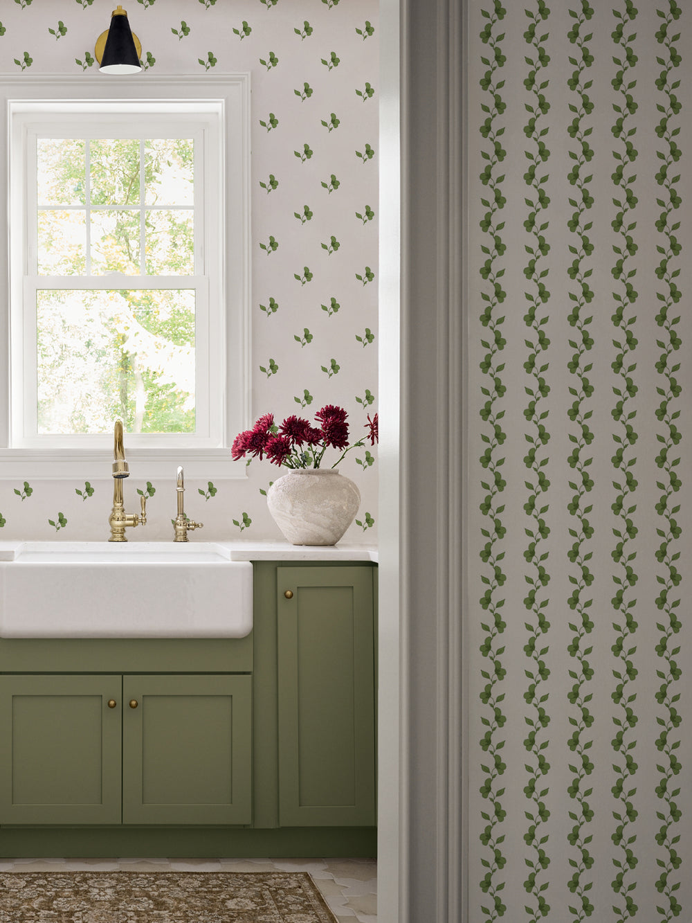 'Paper White' Wallpaper by Wallshoppe - Fern Green - Room Shot