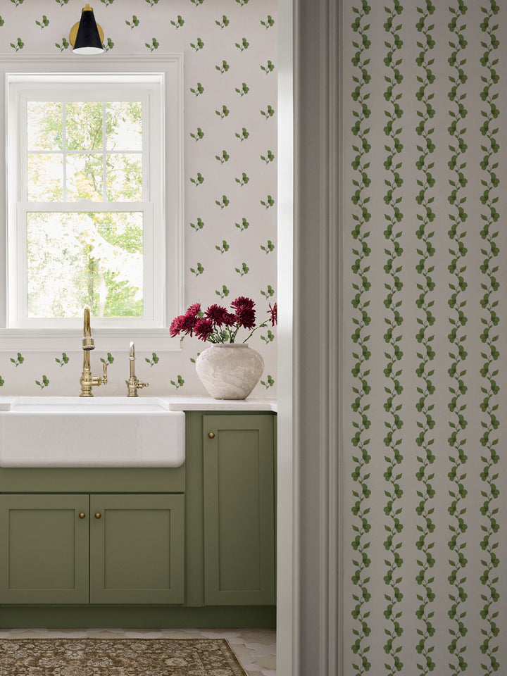 'Paper White' Wallpaper by Wallshoppe - Fern Green - Room Shot