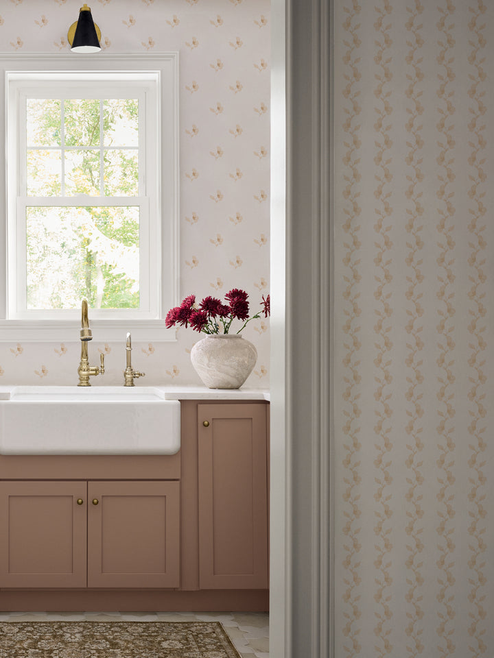 'Paper White' Wallpaper by Wallshoppe - Pale Peach - Room Shot