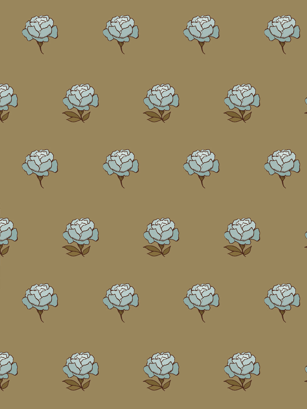Close crop of pale ice blue peony heads on warm khaki camel brown