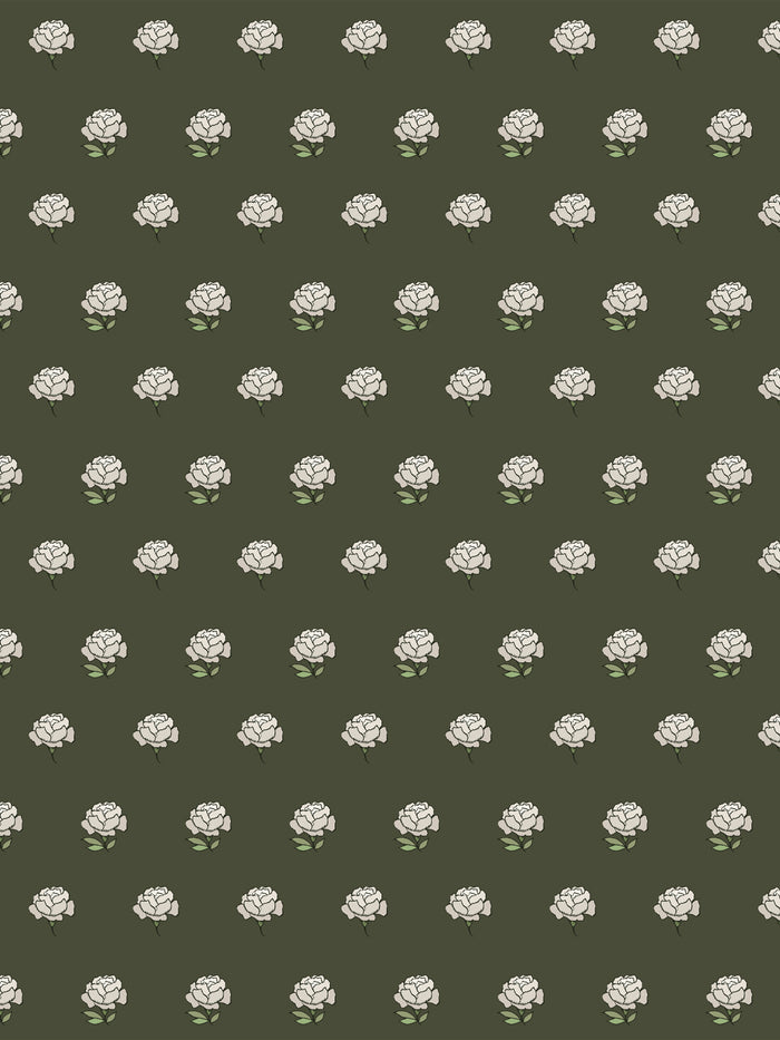 'Peony Party' Wallpaper by Wallshoppe - Cream Shadow Moss