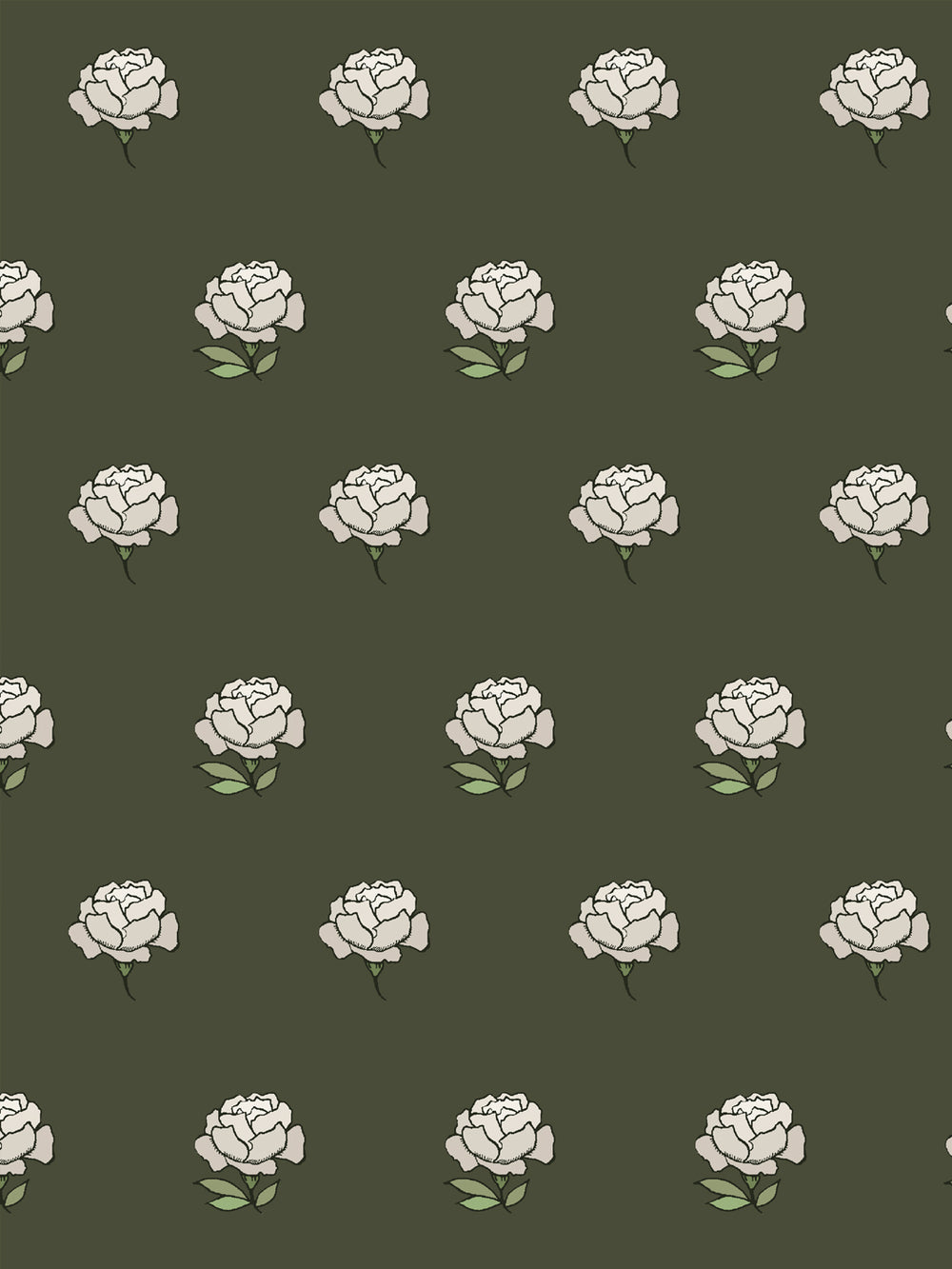 Close crop of warm cream ivory peony heads on dark olive moss green