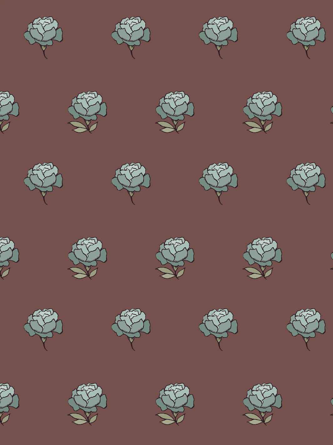 Close crop of dusty grey blue teal peony heads on muted mauve brown maroon
