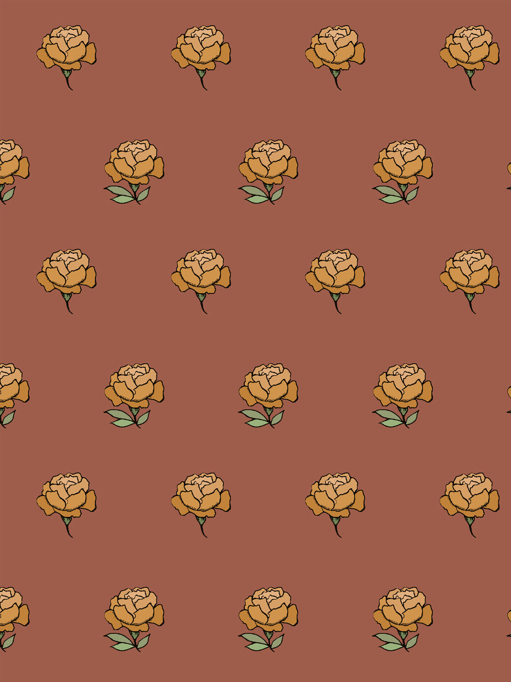 Close crop of golden ochre amber peony heads on brick terracotta clay