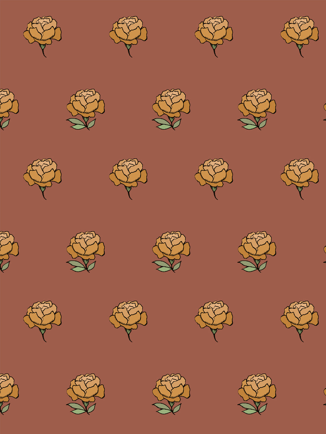 Close crop of golden ochre amber peony heads on brick terracotta clay