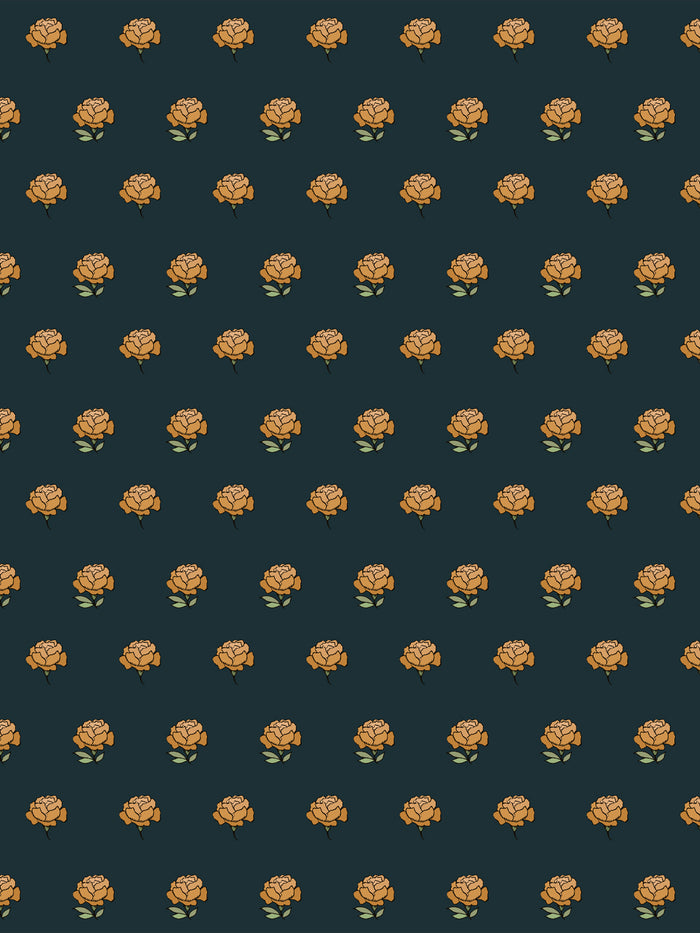 'Peony Party' Wallpaper by Wallshoppe - Golden Midnight