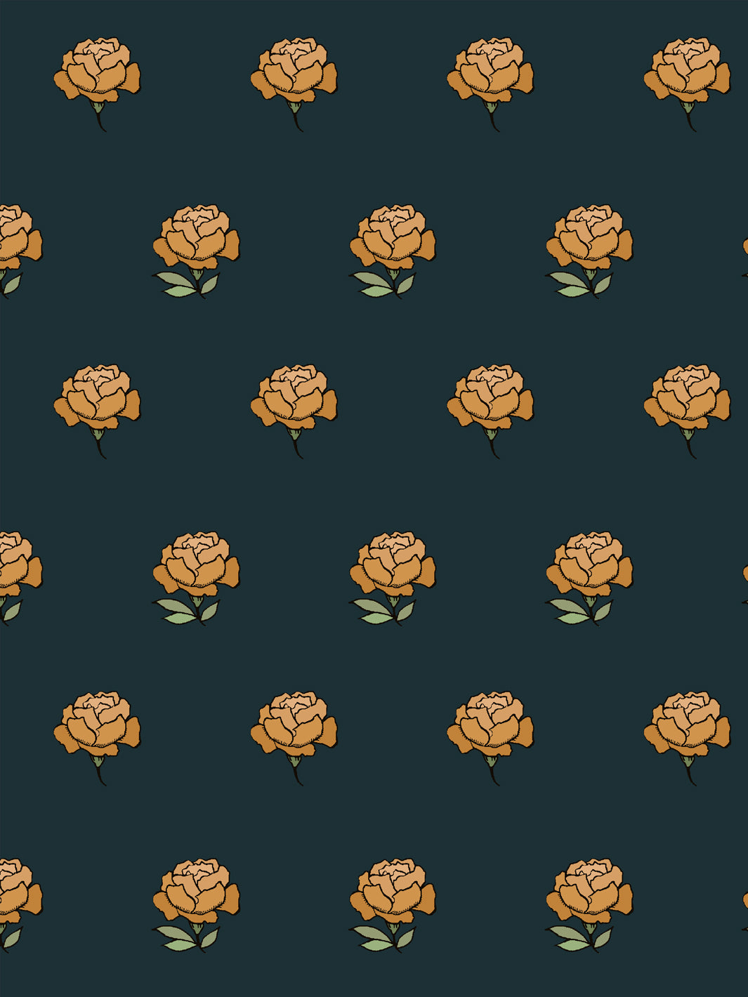 Close crop of warm ochre gold peony heads on very dark blue black teal