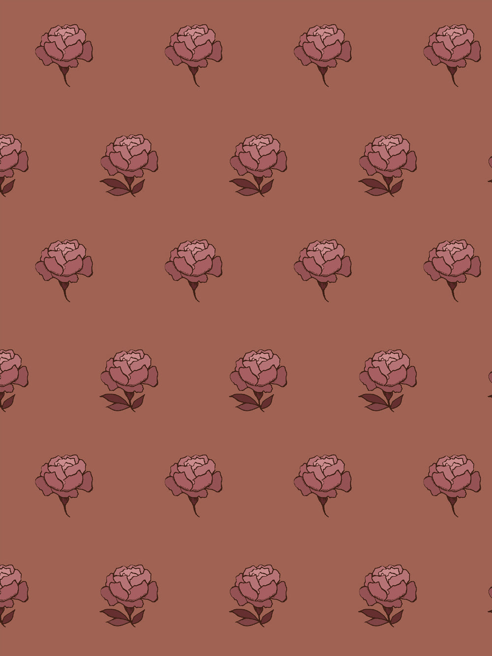 Close crop of dusty rose pink peony heads on muted terracotta clay brown
