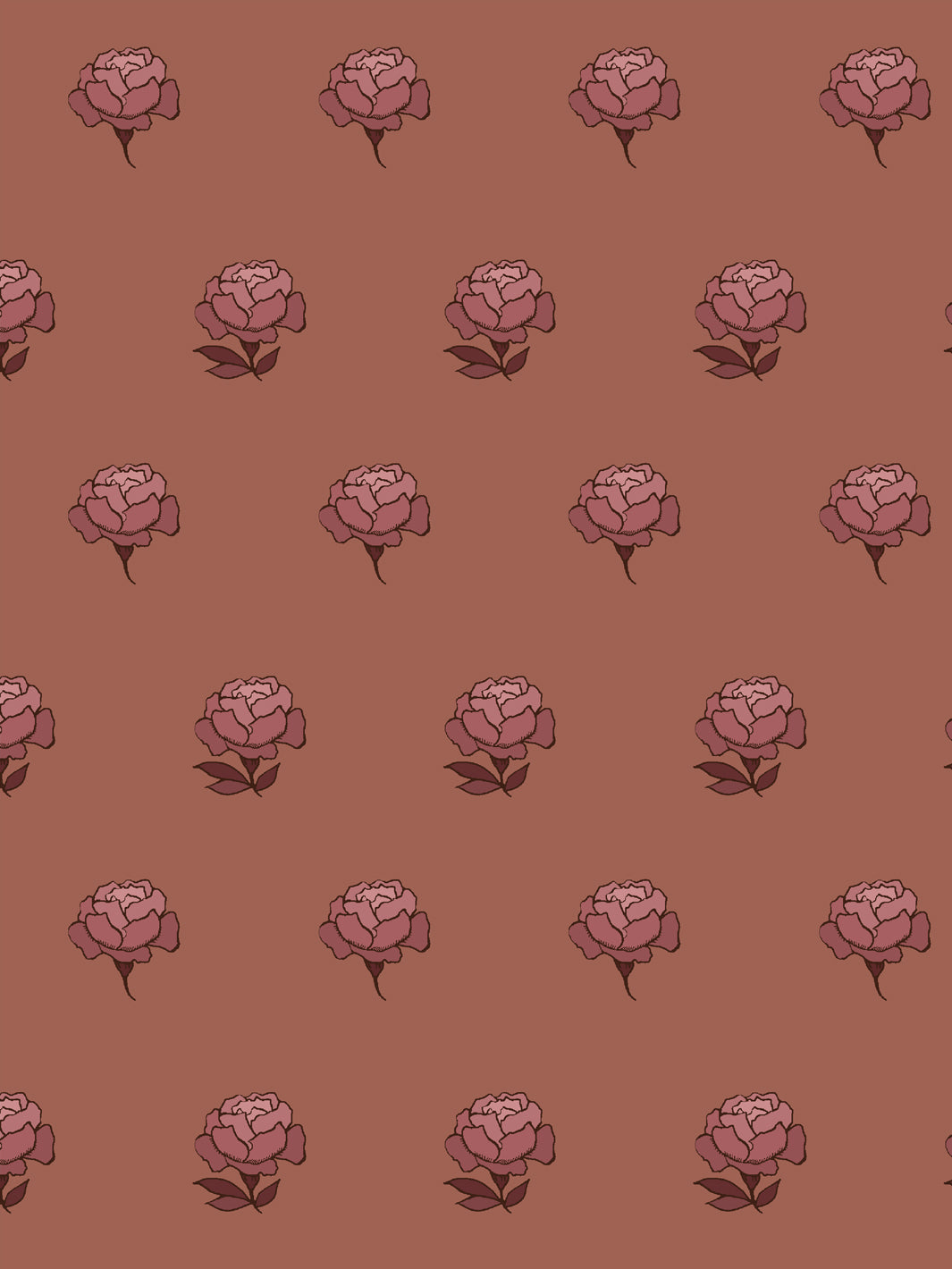 Close crop of dusty rose pink peony heads on muted terracotta clay brown