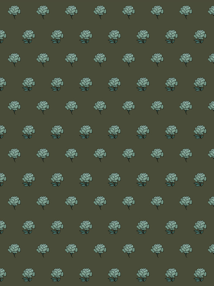 'Peony Party' Wallpaper by Wallshoppe - Teal Shadow Moss