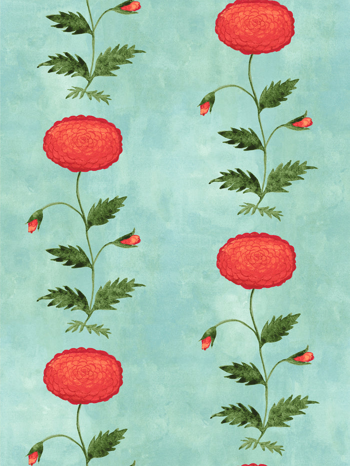 'Persimmon' Wallpaper by Mary Maguire - Aqua Blue