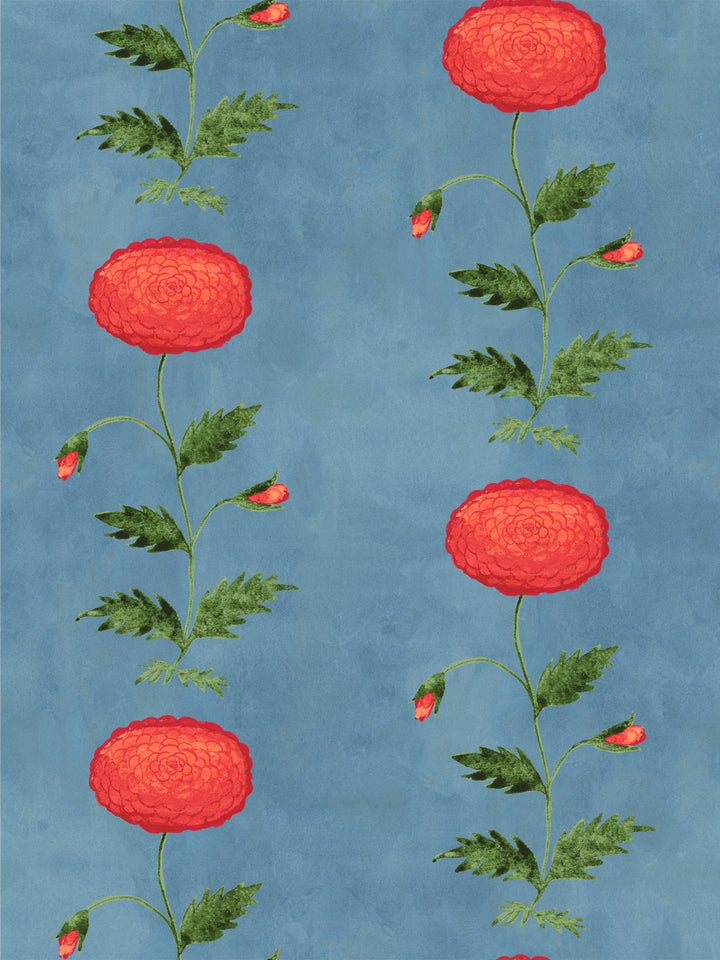 Persimmon wallpaper: red persimmon blooms with green leaves on blue