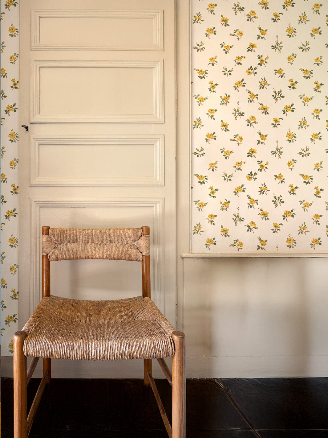 'Petit Rosebud' Wallpaper by Clare V. - Yellow Green