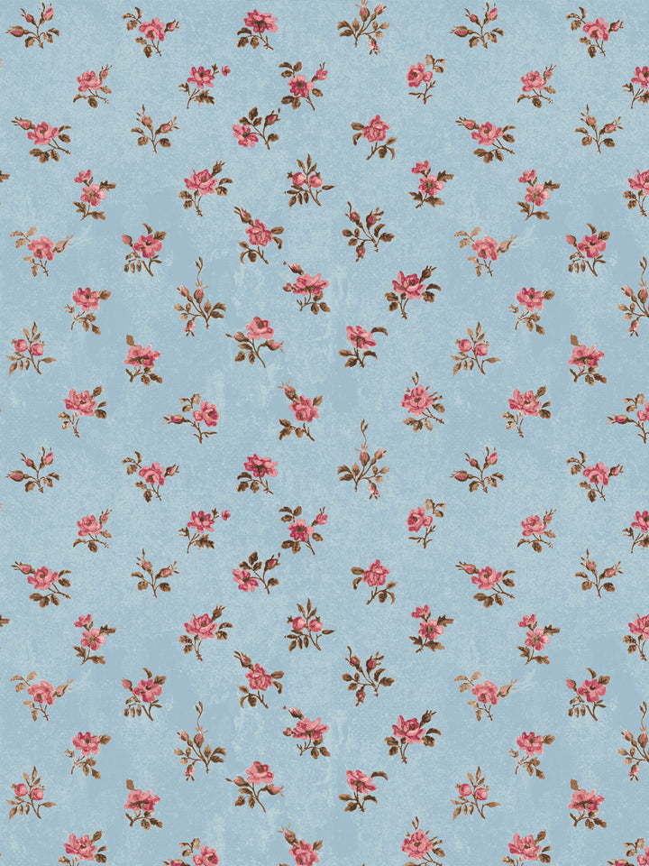 'Petit Rosebud' Wallpaper by Clare V. - Antique Blue