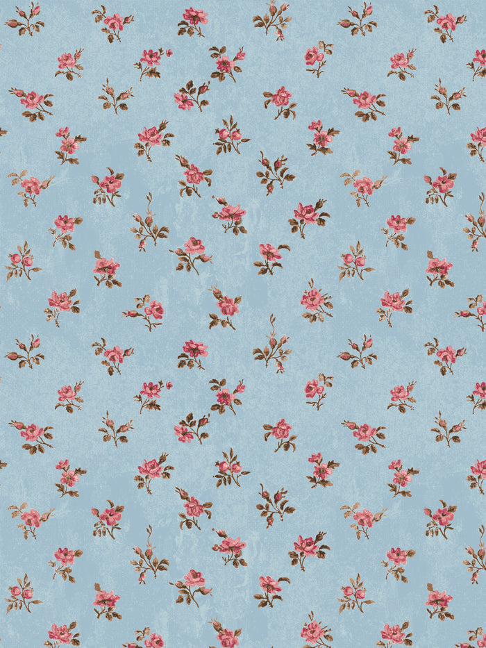 'Petit Rosebud' Wallpaper by Clare V. - Antique Blue