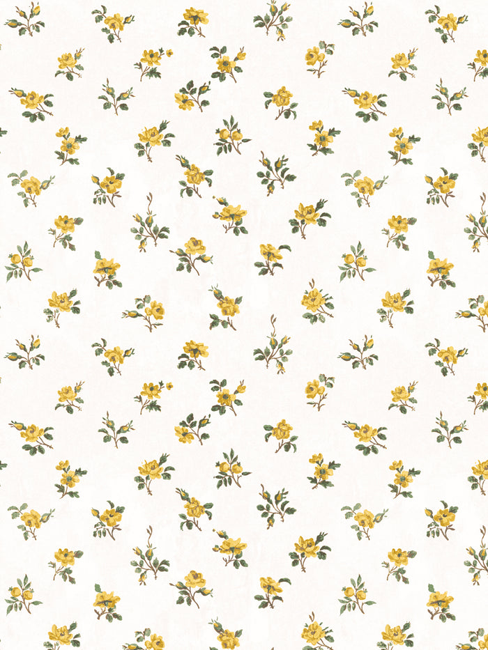'Petit Rosebud' Wallpaper by Clare V. - Yellow Green