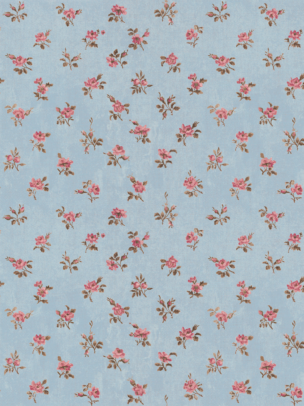 'Petit Rosebud' Linen Fabric by Clare V. - Antique Blue