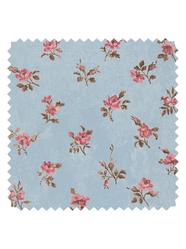 'Petit Rosebud' Linen Fabric by Clare V. - Antique Blue