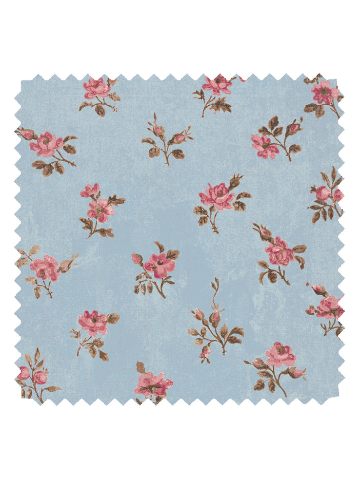 'Petit Rosebud' Linen Fabric by Clare V. - Antique Blue