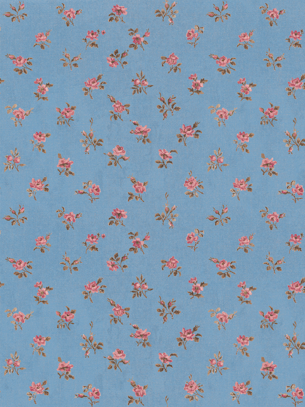 'Petit Rosebud' Linen Fabric by Clare V. - Azure Rose