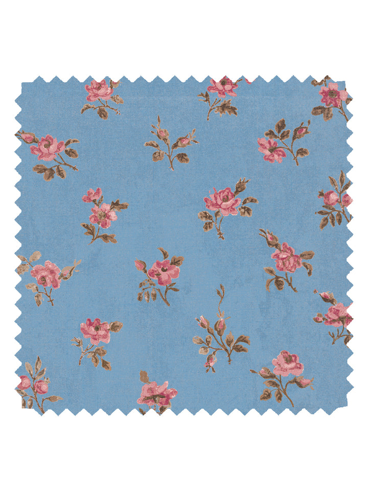 'Petit Rosebud' Linen Fabric by Clare V. - Azure Rose