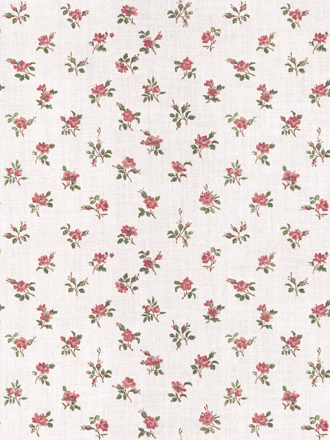 'Petit Rosebud' Linen Fabric by Clare V. - Rouge Green