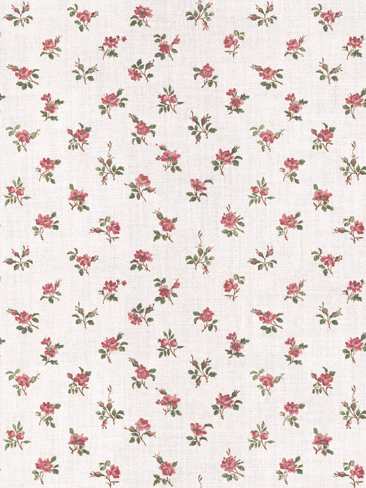 'Petit Rosebud' Linen Fabric by Clare V. - Rouge Green