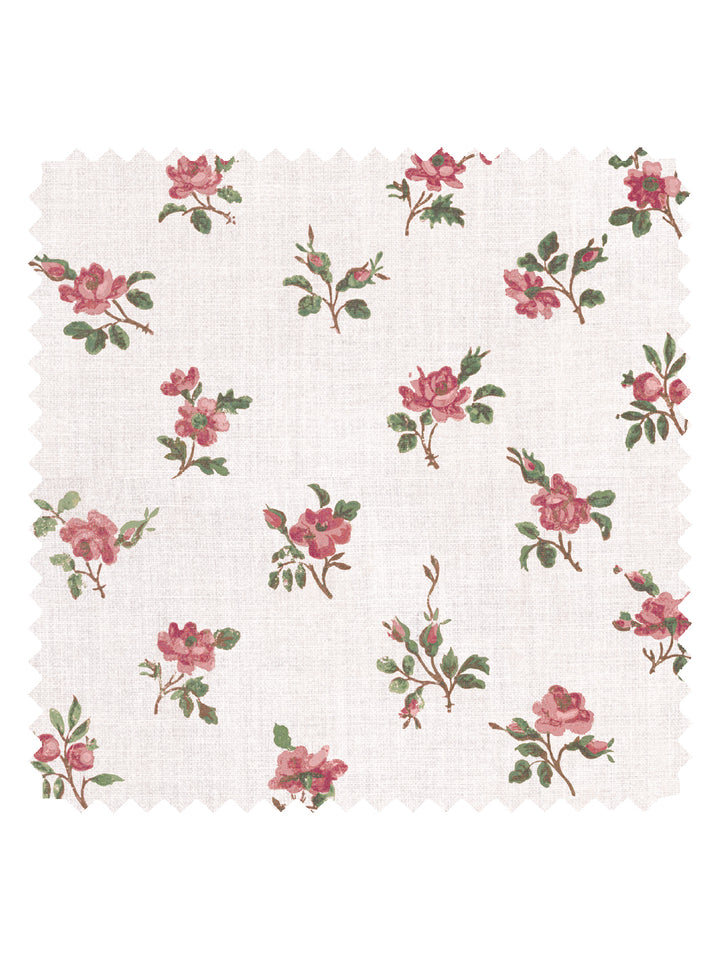 'Petit Rosebud' Linen Fabric by Clare V. - Rouge Green