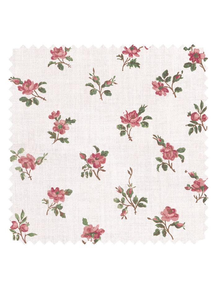 'Petit Rosebud' Linen Fabric by Clare V. - Rouge Green